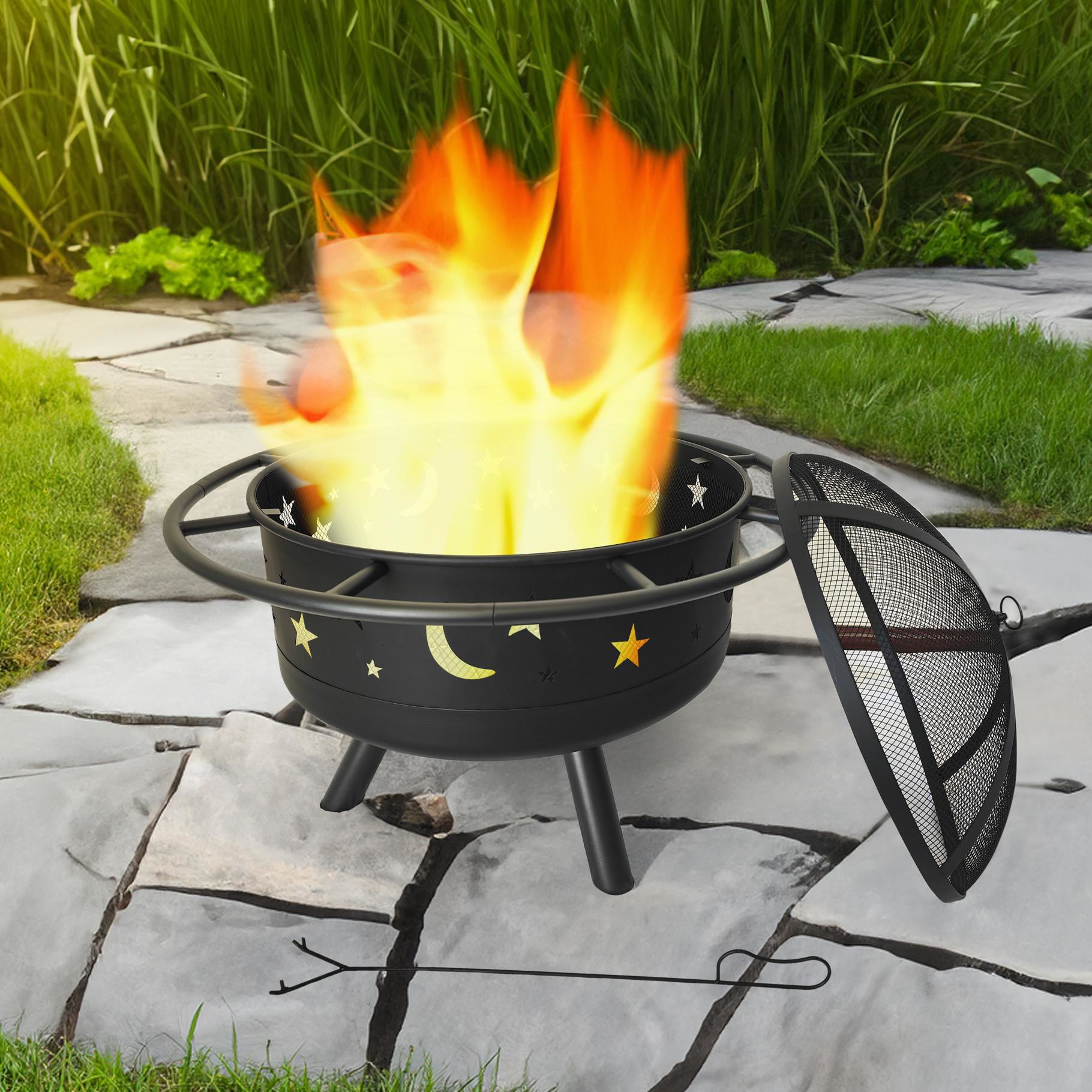 Feuerstelle mit Funkenschutz Ø 76 cm aus Stahl inkl. Holzgitter & Schürhaken