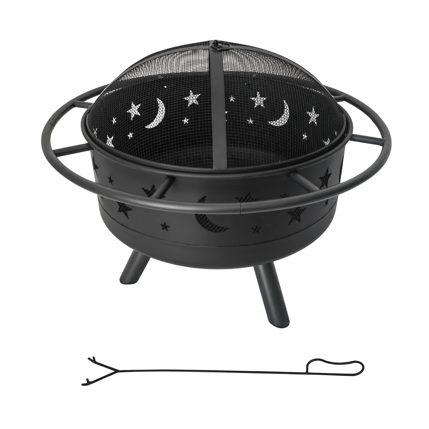 Feuerstelle mit Funkenschutz Ø 76 cm aus Stahl inkl. Holzgitter & Schürhaken