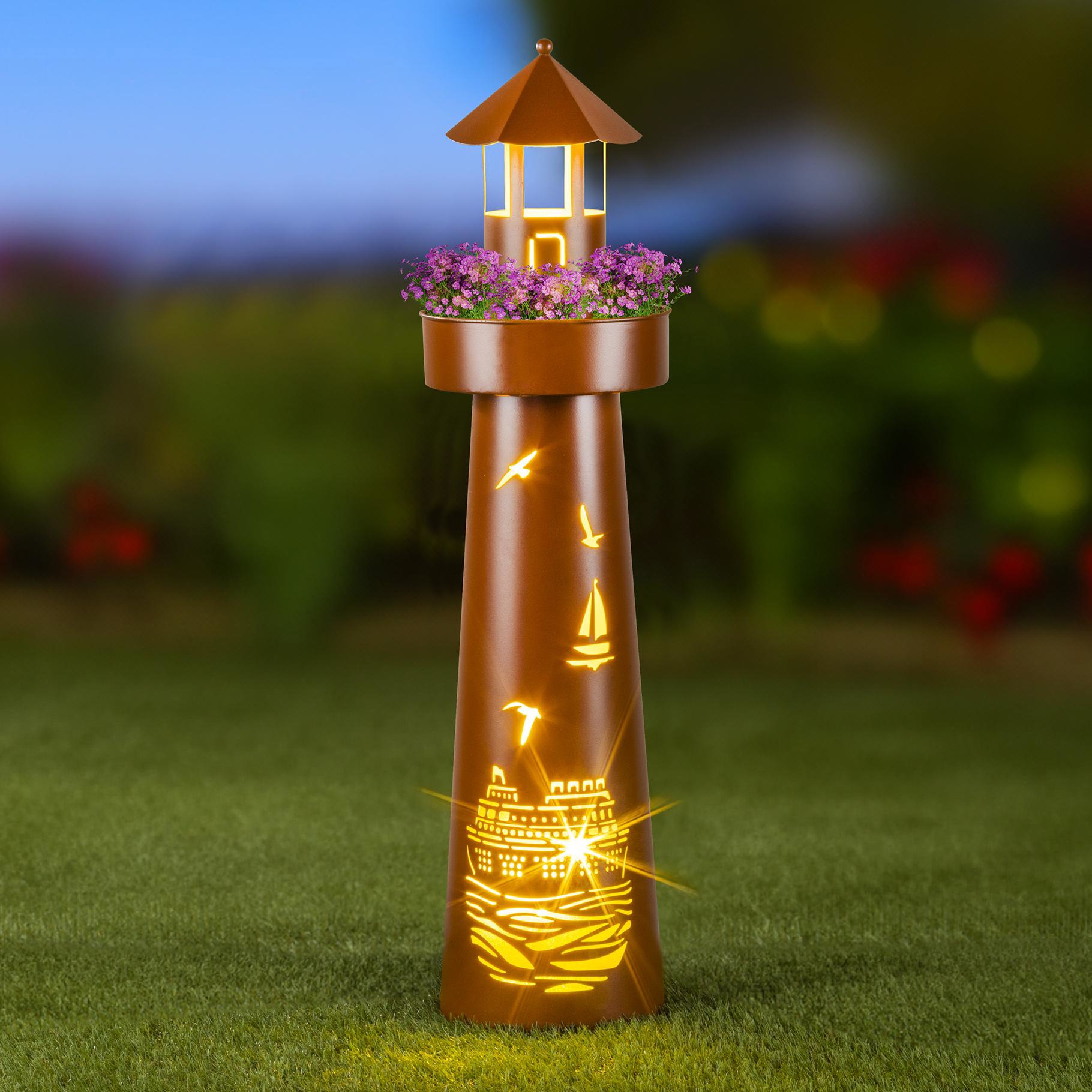 Leuchtturm aus Metall 80 cm mit LED & Timer | Gartendeko