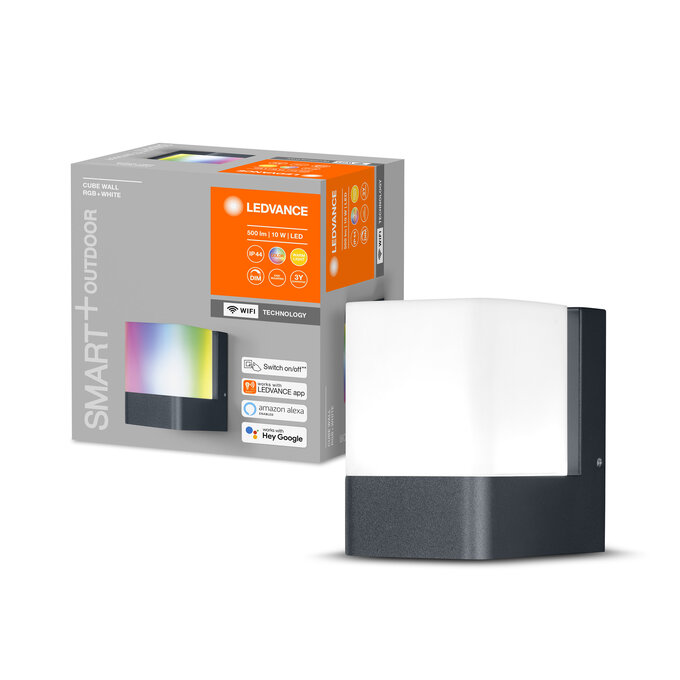 LEDVANCE SMART+ WiFi CUBE Wall LED Außenwandleuchte RGBW, 9,5 W, 450 lm, Dunkelgrau, dimmbar, IP44 LEDVANCE SMART+ WiFi CUBE Wall LED Außenwandleuchte RGBW, 9,5 W, 450 lm, Dunkelgrau, dimmbar, IP44