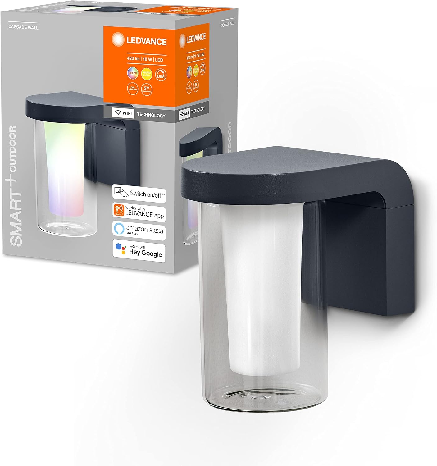 LEDVANCE SMART+ WiFi Cascade Wall RGBW LED Außenwandleuchte, Dunkelgrau, 10 W, 420 lm, dimmbar, IP44 LEDVANCE SMART+ WiFi Cascade Wall RGBW LED Außenwandleuchte, Dunkelgrau, 10 W, 420 lm, dimmbar, IP44