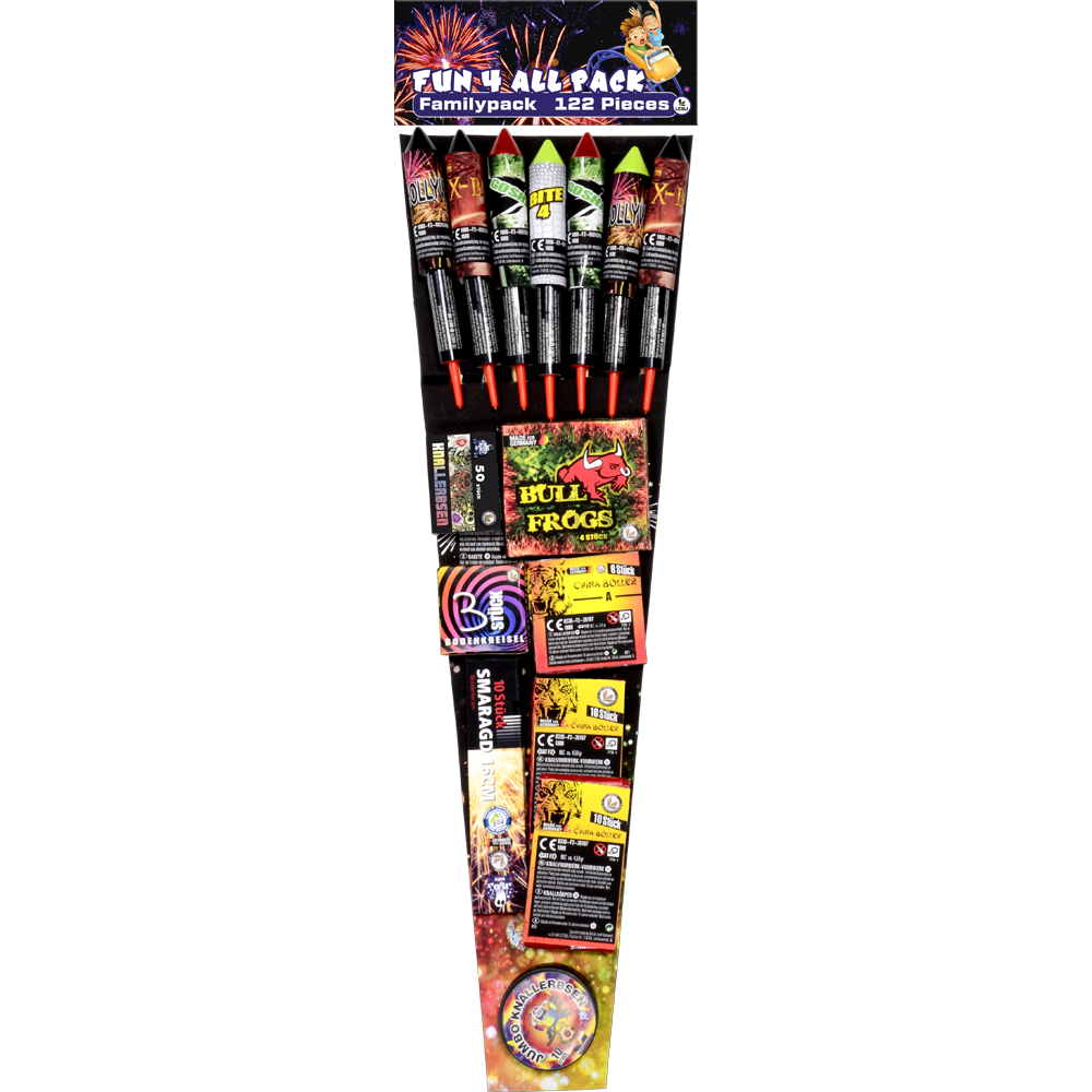 Feuerwerk Fun 4 All Pack, 122-teiliges Sortiment inklusive Raketen