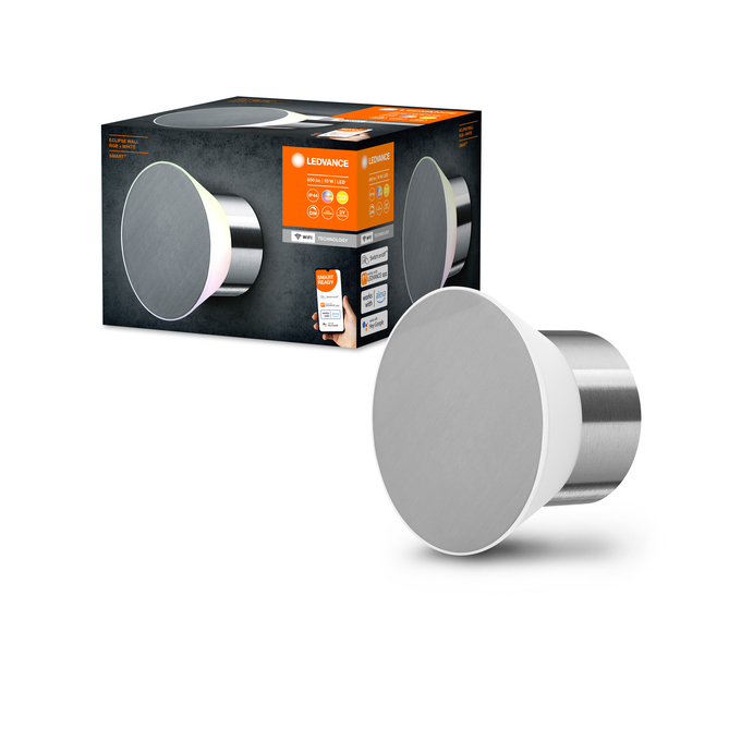 LEDVANCE SMART+ WIFI ECLIPSE WALL RGBW LED-Außenwandleuchte Edelstahl silber – 10 W, 250 lm, IP44, dimmbar LEDVANCE SMART+ WIFI ECLIPSE WALL RGBW LED-Außenwandleuchte Edelstahl silber – 10 W, 250 lm, IP44, dimmbar
