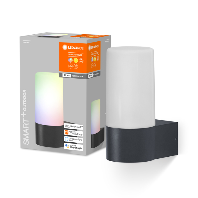 LEDVANCE SMART+ WiFi PIPE Wall RGBW LED Außenwandleuchte, 10 W, 380 lm, Dunkelgrau, dimmbar, IP44
